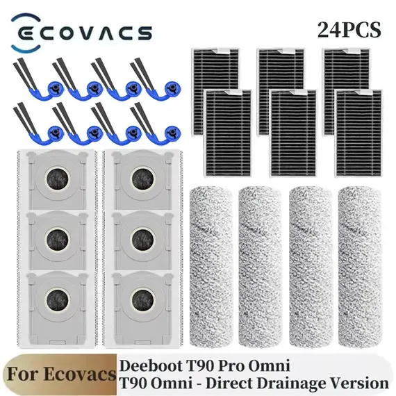 For Ecovacs Deebot T90 Pro Omni/T90 Omni Robot Vacuum Cleaner Parts Main Roller Side Brush Filter Mop Cloth Dust Bag Accessories