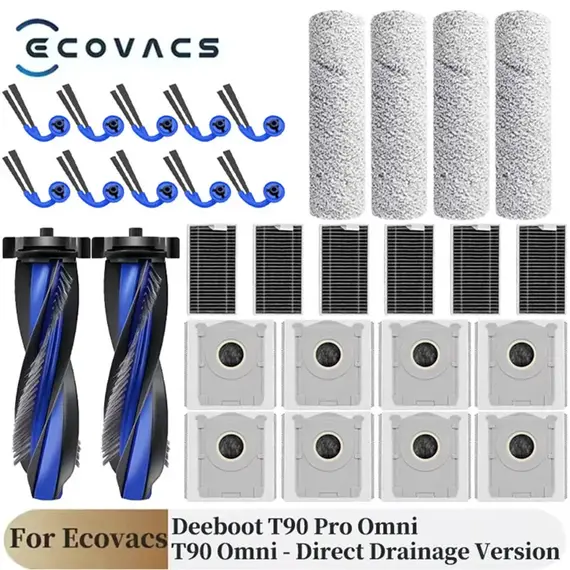 For Ecovacs Deebot T90 Pro Omni/T90 Omni Robot Vacuum Cleaner Parts Main Roller Side Brush Filter Mop Cloth Dust Bag Accessories