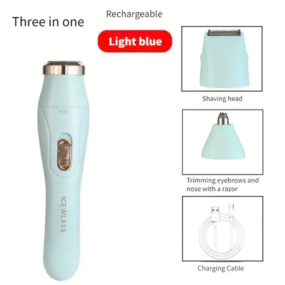 USB Charging Three in One Shaver, Women's Home Multifunctional Underarm Hair Removal Device, Eyebrow Trimmer, Nose Hair Remover