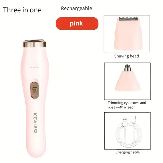 USB Charging Three in One Shaver, Women's Home Multifunctional Underarm Hair Removal Device, Eyebrow Trimmer, Nose Hair Remover