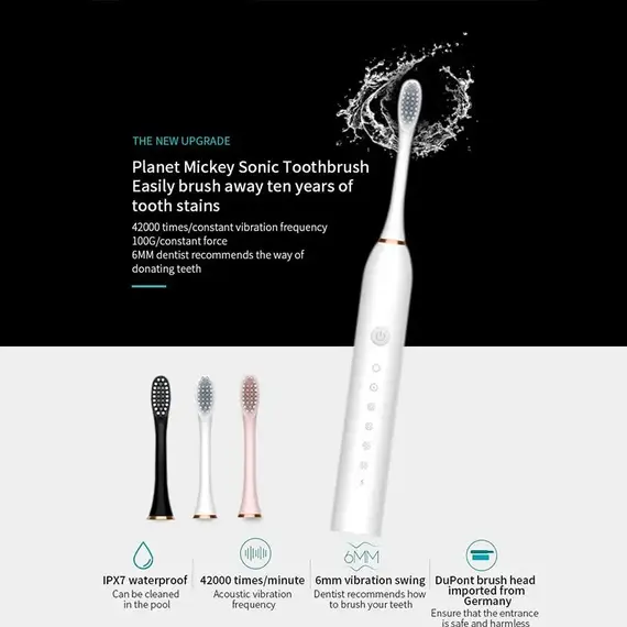 HOT Electric Ultrasonic Toothbrush Six Speed Mode Home Soft Hair USB Charging Waterproof Adult Tooth Cleaner