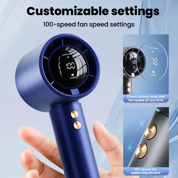 Turbo Fan Mini Handheld Fan Portable Type C Charging Rechargeable Fans Digital Display 100 Gears Strong Wind Standable Cool Fans