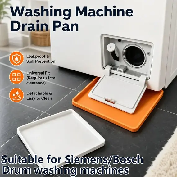 Drum Washing Machine Drain Pan 1Pc, Leak Proof Overflow Drip Tray, Durable Floor Protector for Laundry Room Bathroom