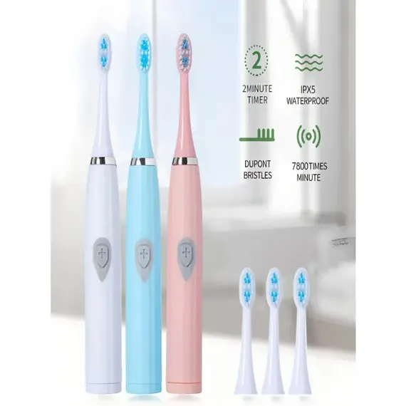 1Pcs Adult Soft Bristle Sonic Electric Toothbrush Waterproof Portable Intelligent Effective Oral Care for Men Women Home Travel