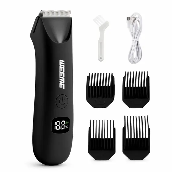 WEEME WM-701 Electric Bikini Body Hair Trimmer for Men Women, USB-C Rechargeable Ceramic Blade LCD Display with 4 Guide Combs