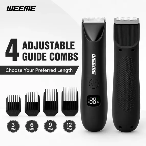 WEEME WM-701 Electric Bikini Body Hair Trimmer for Men Women, USB-C Rechargeable Ceramic Blade LCD Display with 4 Guide Combs