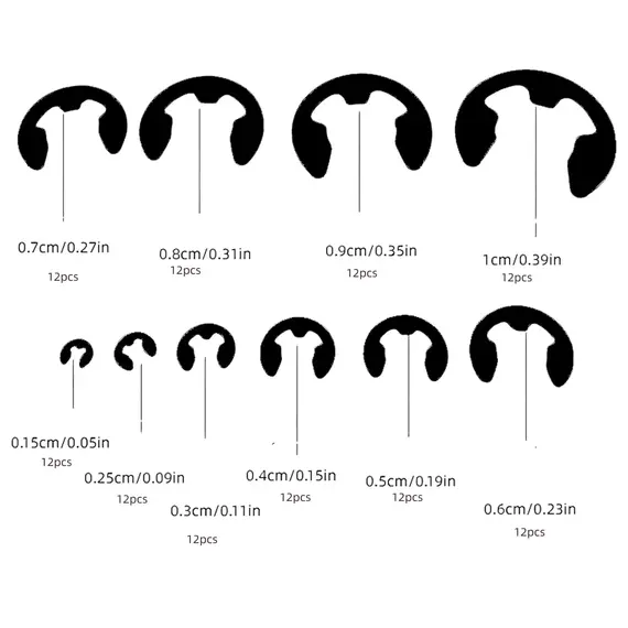 120PCS Black Stainless Steel Retaining Circlip Set Snap Ring E-Clip Washer Assortment for Shaft Fastener M1.5-M10