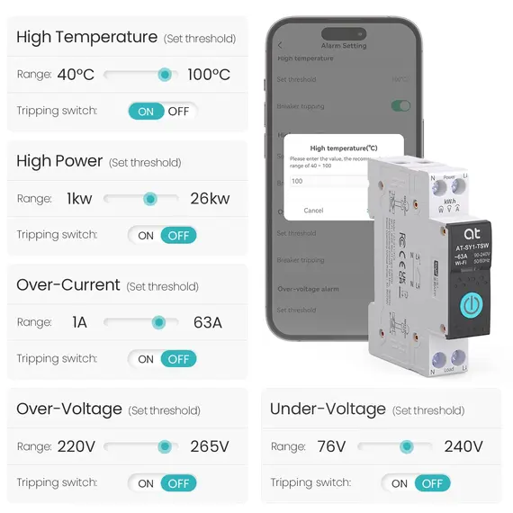TUYA WIFI Smart Circuit Breaker Power Metering 1P 63A DIN Rail for Smart Home Wireless Remote Control Smart Switch by APP ATELE