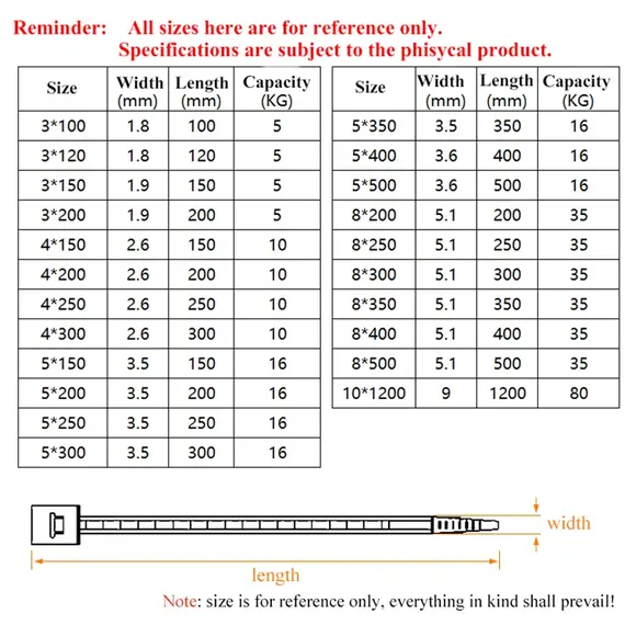 Plastic Nylon Cable Tie 100 PCS Black 5X300 Cable Tie Fixing Ring 3X200 Cable Tie Zipper with 5X200 Self-Locking Nylon Cable Tie