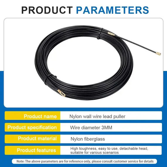 3mm 5M-40M Nylon Cable Puller Electrician Tape Conduit Ducting Wall Wire Threader Fish Guide Electrician Pushing Tape