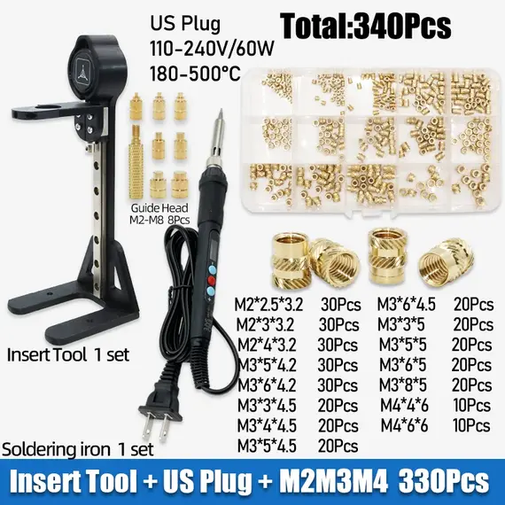 Heat Set Insert Tool M2 M3 M4 M5 M6 M8 Soldering Iron Tip Brass Thread Insert Nut Hot Melt Plastic Nuts Kit Printing 3D Inserts