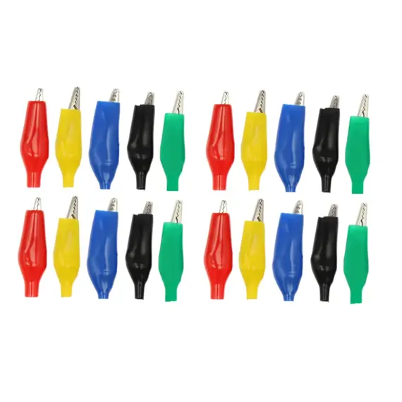 20 Pcs Crocodile type Clip 28MM Black Red Blue Black Yellow Soft Plastic Coated Testing Probe Mini Alligator Test Clips