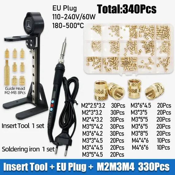 Heat Set Insert Tool M2 M3 M4 M5 M6 M8 Soldering Iron Tip Brass Thread Insert Nut Hot Melt Plastic Nuts Kit Printing 3D Inserts