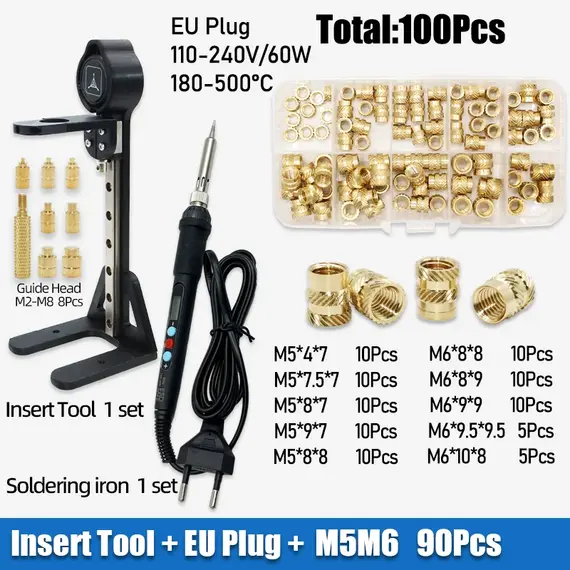 Heat Set Insert Tool M2 M3 M4 M5 M6 M8 Soldering Iron Tip Brass Thread Insert Nut Hot Melt Plastic Nuts Kit Printing 3D Inserts