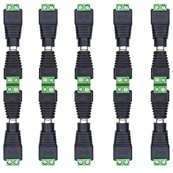 5 Pairs Male and Female Welding-Free DC Plug 5.5*2.1mm Welding-Free DC Female Head Green Terminal Monitoring Power Plug Push-But
