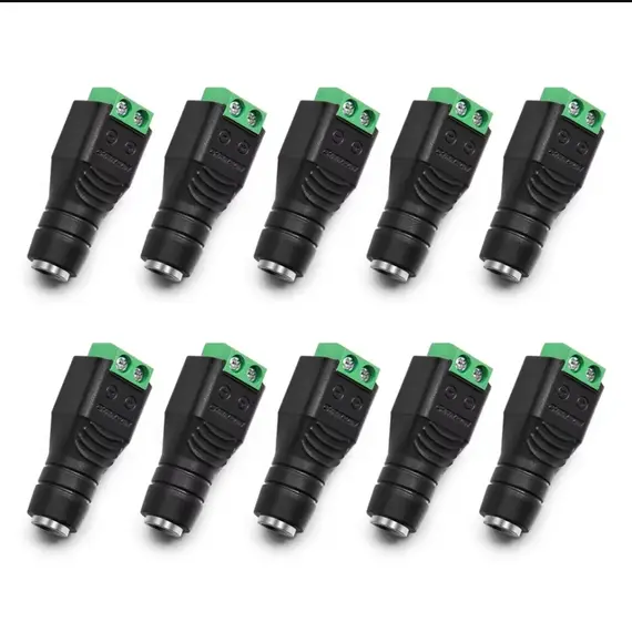5 Pairs Male and Female Welding-Free DC Plug 5.5*2.1mm Welding-Free DC Female Head Green Terminal Monitoring Power Plug Push-But