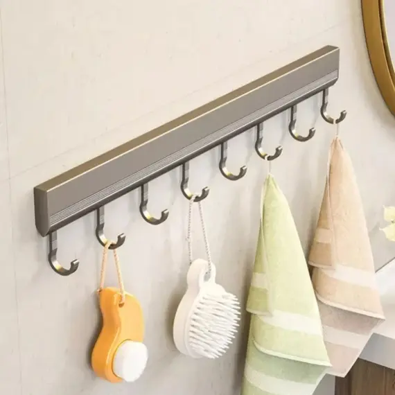 Kitchen Storage Rack Aluminum Alloy Hook Rack Wall Mounted Kitchen Utensil Storage Rack Bathroom Robe Towel Hanger