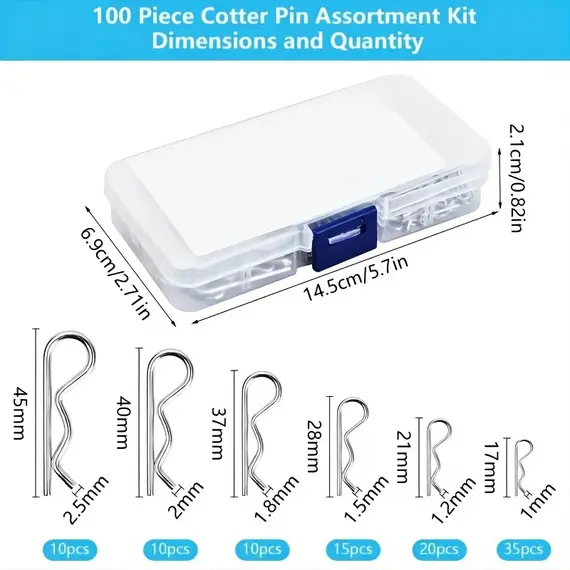 100/150pcs Cotter Pins Spring Connectors 2 Mm, R-Clips Splint Assortment Galvanised Spring Pins Safety Pins Set