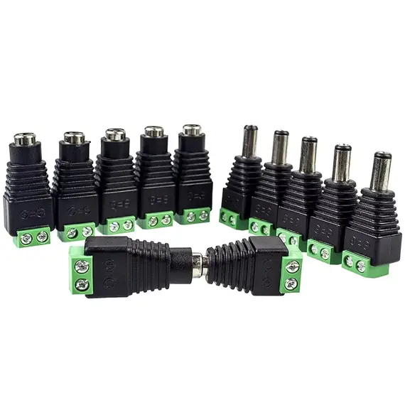 5 Pairs Male and Female Welding-Free DC Plug 5.5*2.1mm Welding-Free DC Female Head Green Terminal Monitoring Power Plug Push-But
