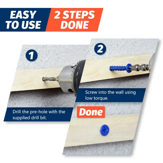 3/16" or 1/4" Concrete Screw Anchor Blue Flat Head Screws for Masonry Brick Block Cement Stucco (Boxed with Drill Bit)