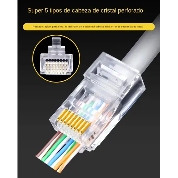 100pcs RJ45 Connector CAT6 Pass Through Connectors Crystal End Gold-Plated 8P8C Crimp UTP Standard Ethernet Network Modular Plug
