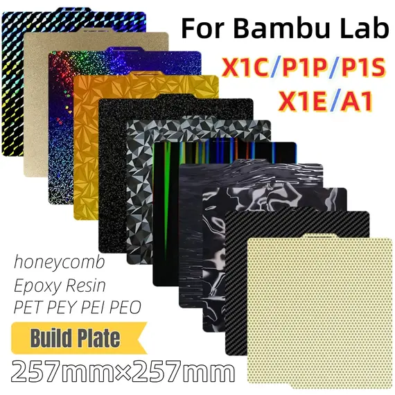 Build Plate 257x257 Spring Steel Sheet Peo H1H Pey Sheet A1 X1C P1S BambuLab PEI Build Plate 3d Printer Bamboo Lab Plate