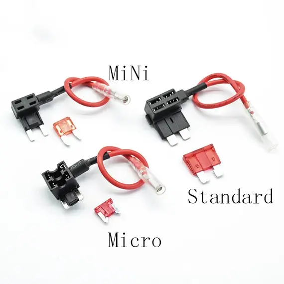 2Pcs  Car Fuse Holder  12V Micro/Mini/Standard Size Add-a-circuit Piggy Back Fuse TAP Adapter with 10A  ATM Blade Fuse