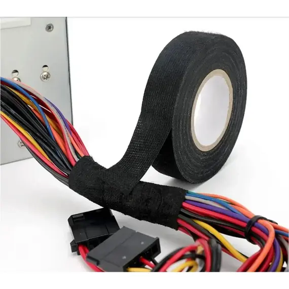 Black Electrical Fabric Tape Heat Resistant Wire Harness Bundle Insulation Auto Wiring Cloth Wrap Waterproof Cable Adhesive Tape