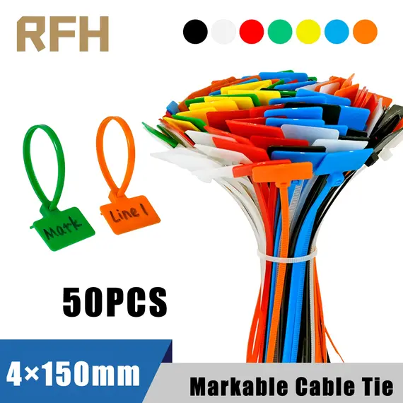 50pcs Easy Mark 4*150mm Nylon Cable Ties Tag Labels Plastic Loop Ties Markers Cable Tag self-locking Zip Ties