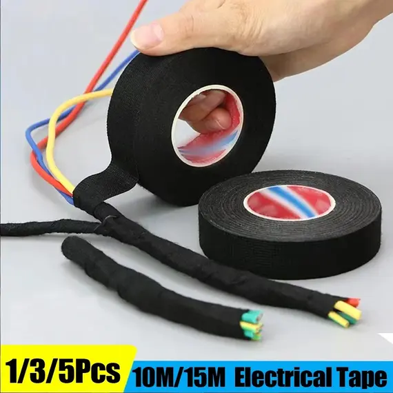 Black Electrical Fabric Tape Heat Resistant Wire Harness Bundle Insulation Auto Wiring Cloth Wrap Waterproof Cable Adhesive Tape