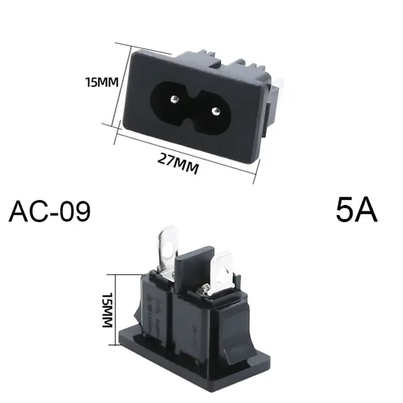 2 3 Pin IEC320 C14 Electrical Power Socket LED 250V Rocker Switch Brass 10A C6 Fuse Inlet Plug Connector Computer Mount Outlet