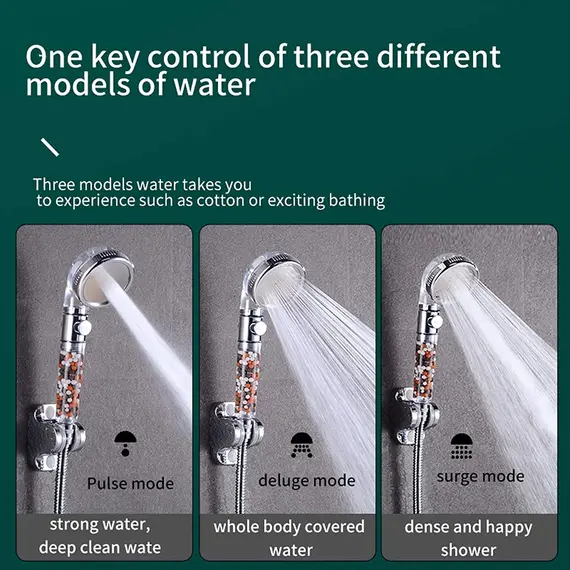Mineral Balls 3 Modes High Pressure Shower Head with On/Off Switch Filter Water Saving Handheld Showerheads Bathroom Accessories