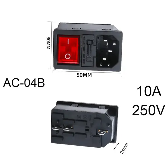2 3 Pin IEC320 C14 Electrical Power Socket LED 250V Rocker Switch Brass 10A C6 Fuse Inlet Plug Connector Computer Mount Outlet