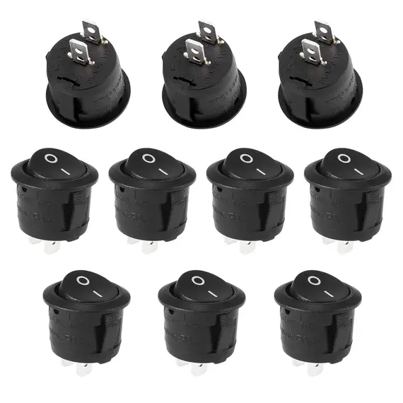 10Pcs Snap-in Round Rocker Switch SPST Mini Toggle Switch 2 Pin 2 Position Black Button Power ON Off Switch AC 10A/125V 6A/250V,