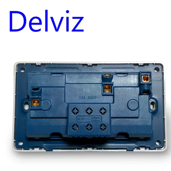 Delviz USB Charging Socket, 2.1A Dual USB Port, AC 110-250V, 13A Wall-mounted Multi-functional USB Power Universal 5 Hole Outlet