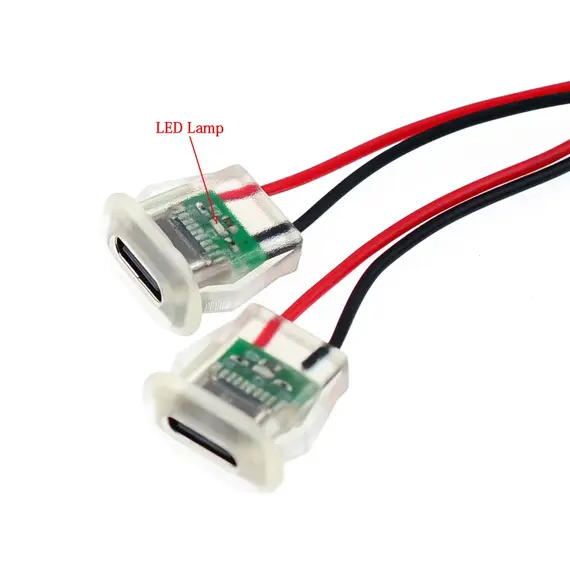 2pin USB Type C 5A Input Type Charging Socket With LED Lights Plate Waterproof USB-C Power Port TYPE-C Female Connector Jack