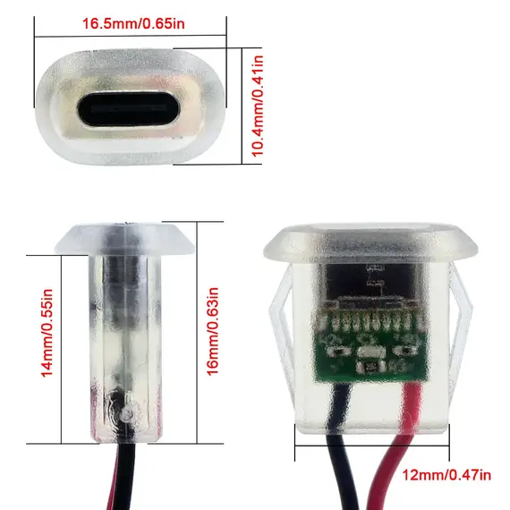 2pin USB Type C 5A Input Type Charging Socket With LED Lights Plate Waterproof USB-C Power Port TYPE-C Female Connector Jack