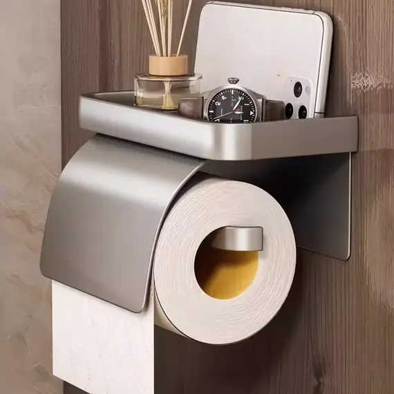 Perforated Installation Toilet Paper Roll Holder, Toilet Paper Holder/Tissue Holder with Storage Rack, Bathroom Supplies