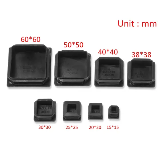 10Pcs Square Plastic Black Blanking End Cap Tube Pipe Insert Plug Bung Furniture Accessories 15/20/25/30/38/40/50/60mm