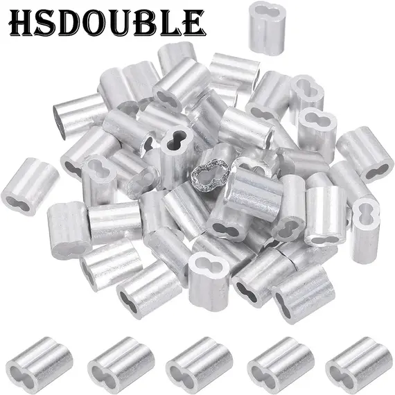1-100Pcs Double Hole Cable Crimp Sleeve M1 to M12 Wire Ferrules 8-Shape Aluminum Cable Stopper Crimp Rope Hardware Accessories