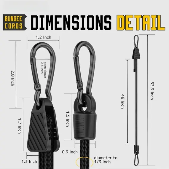 Adjustable Bungee Cord with Hooks 7-48 Inch Heavy Duty Elastic Tie Down Strap for Cargo Camping Bike Rack Tent