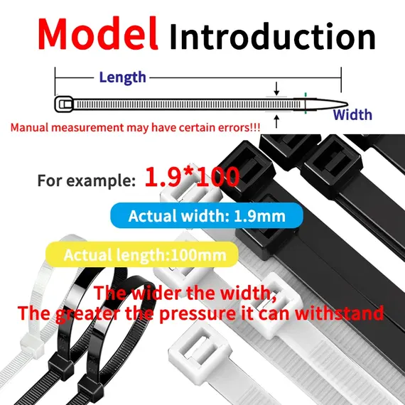 100pcs Self-locking Plastic Nylon Tie Black Fastening Strap Cable-Tie-Set Cable Zip Tie Fastening Ring Zip Wraps Strap Tie Wandu