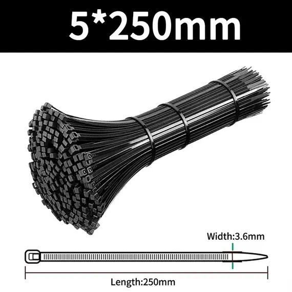 100pcs Self-locking Plastic Nylon Tie Black Fastening Strap Cable-Tie-Set Cable Zip Tie Fastening Ring Zip Wraps Strap Tie Wandu