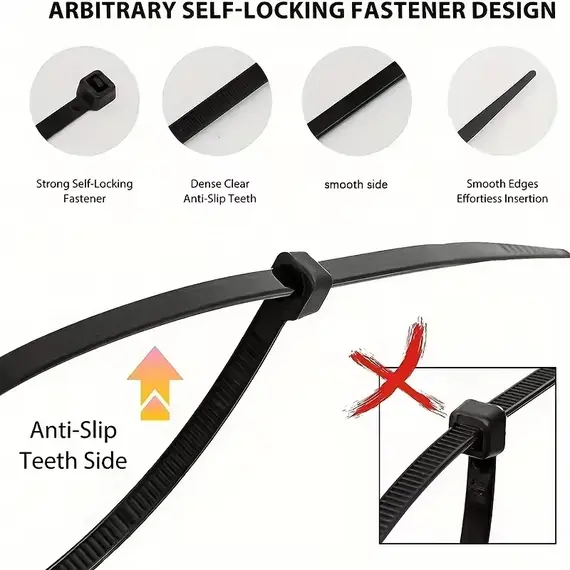 100pcs Self-locking Plastic Nylon Tie Black Fastening Strap Cable-Tie-Set Cable Zip Tie Fastening Ring Zip Wraps Strap Tie Wandu