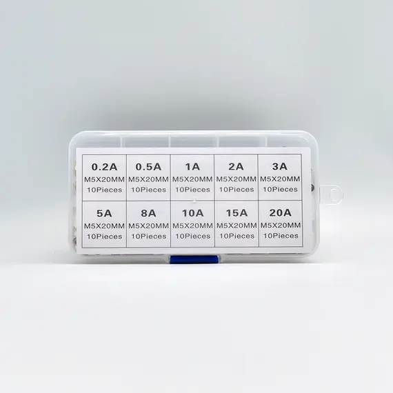 100pcs 5x20mm Quick Blow Glass Tube Fuse Assorted Kit Amp 0.2A 0.5A 1A 2A 3A 5A 8A 10A 15A 20A 250V with Storage Box