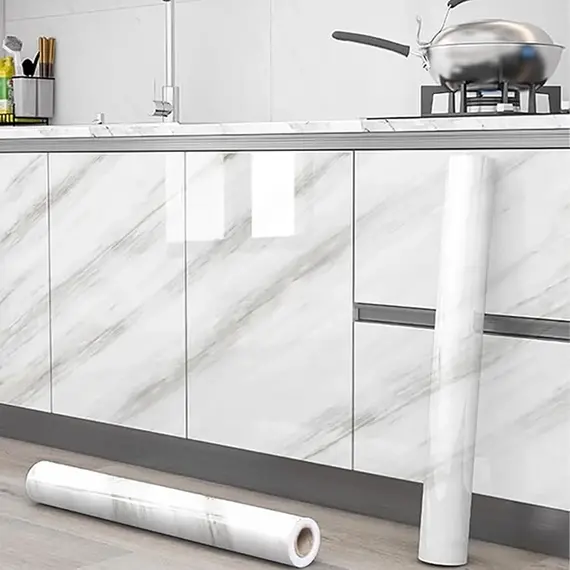 Glossy White Self-Adhesive Wallpaper Waterproof Oil-Proof PVC Cabinet Sticker Furniture Renovation Film for Kitchen
