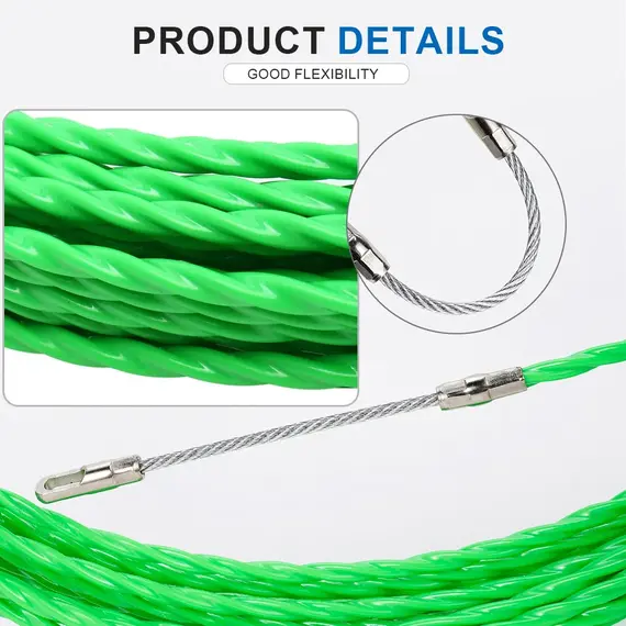 4MM Fiberglass Fish Tape Cable Puller 5-50M Green Wall Conduit Wire Pulling Threading Tool For Electrical Wiring Installation