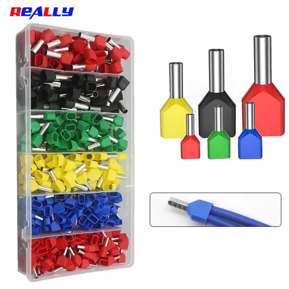 130/380/600 PCS TE Double Wire Tube Type Pre-Insulated Terminal European Pin Type Cold Pressed Terminal Pin Type Copper Tube End