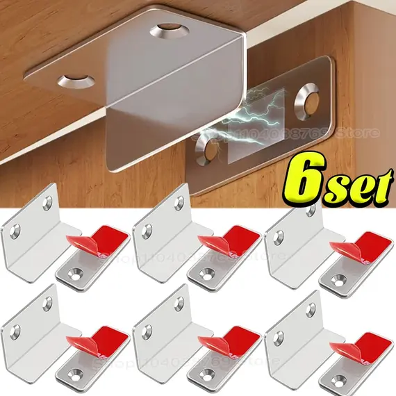 Cabinet Catches Stopper L-type Ultra Thin Door Strong Magnets Invisible No Nail Needed Adhesive Drawer Magnet Lock Closet Closer