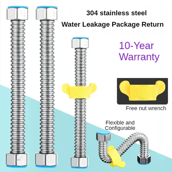 304 Stainless Steel Basin&Toilet Water Weaved 1/2"plumbing Hose,bathroom Heater Connect Corrugated Pipes with Wrench  Pipe
